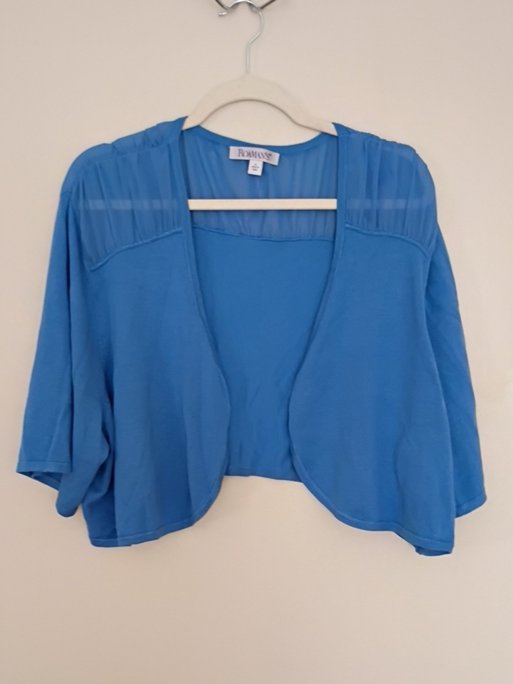 Blue Open-Front Women's Short Cardigan Sweater Shrug NWOT 30/32W